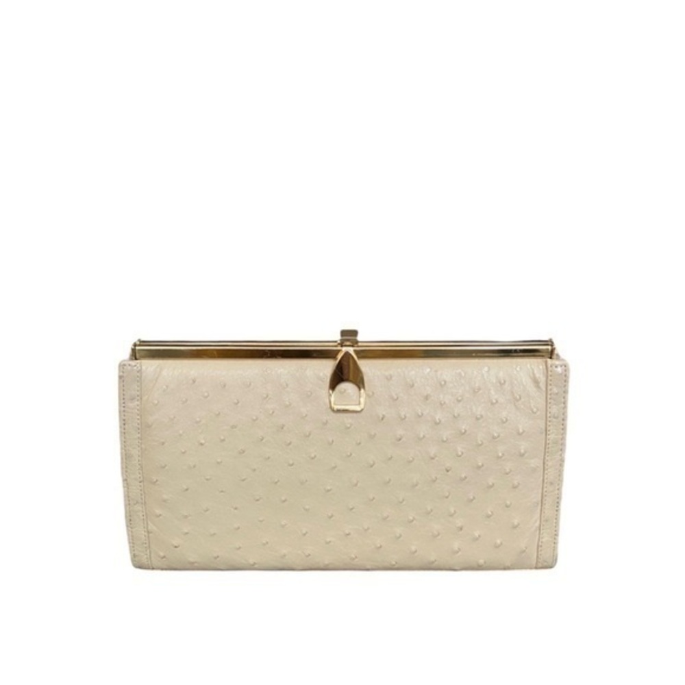 Corbeau 1980’s Vintage Nude Beige Neutral Ostrich Vintage‎ Leather Clutch Bag